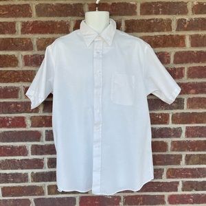 Men’s White C.R.& Company Short Sleeve Mostly Sheer Button Down Top Size 17.5